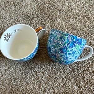 Lilly Pulitzer 12 oz Blue Ceramic Coffee/Tea mug with gold handle | set of two